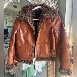 NWT Nastygal carmel/brown fur trim jacket sz 6